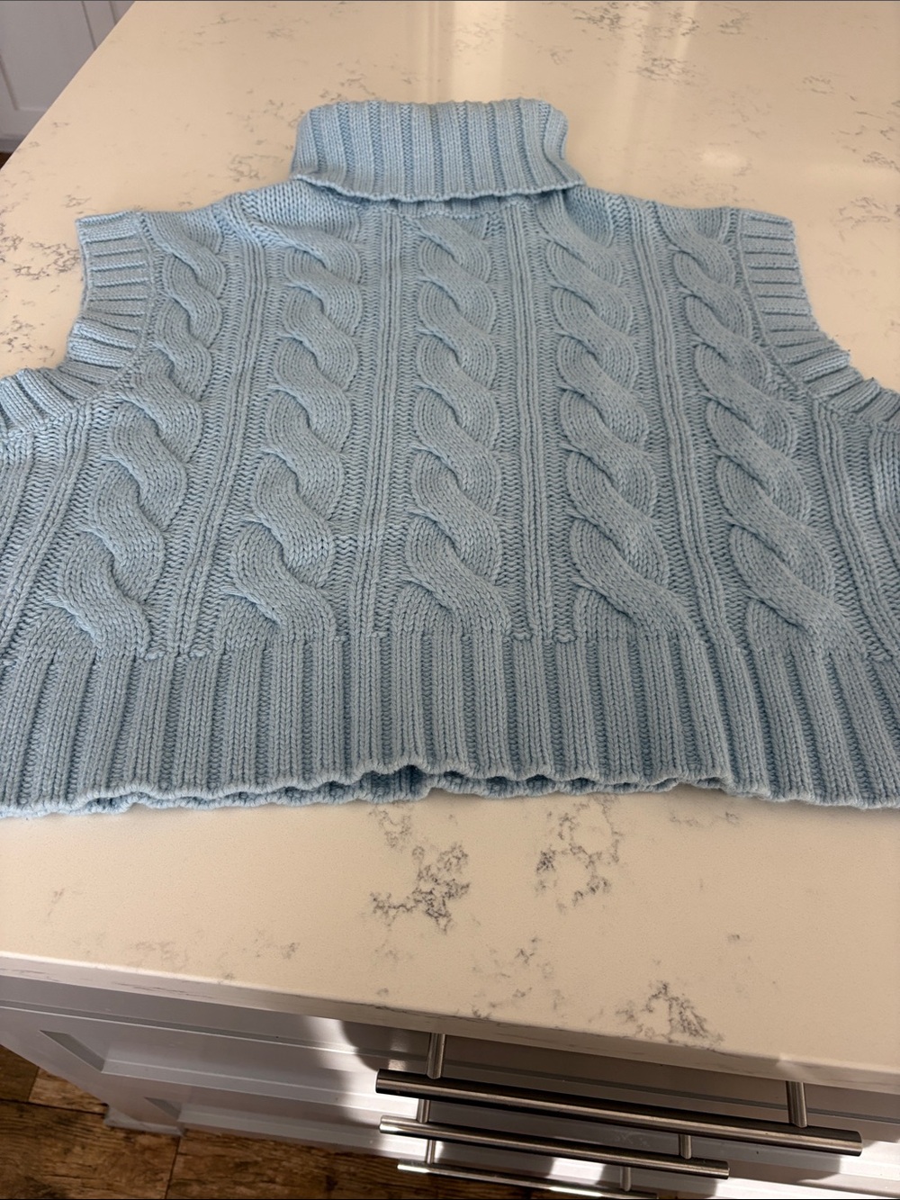 Divided H&M Light Blue Cable Knit Sleeveless Turtleneck Sweater Vest